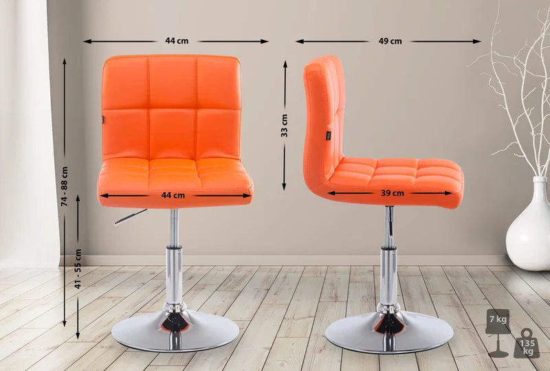 Chaise de salle à manger x1 hauteur réglable design moderne couture décorative en PVC orange piètement en métal 10_0005501