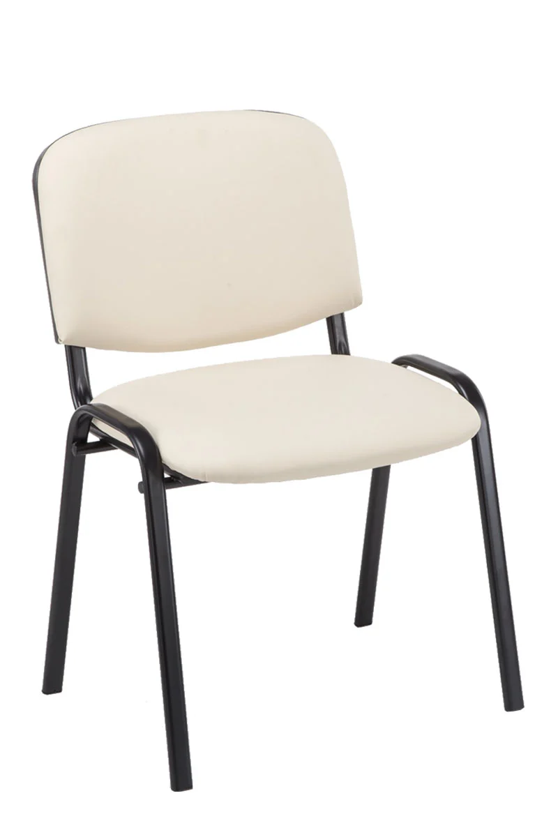 Lot de 4 chaises visiteur empilable zone d'attente en PVC crème piètement à 4 pieds en métal noir 10_0003184