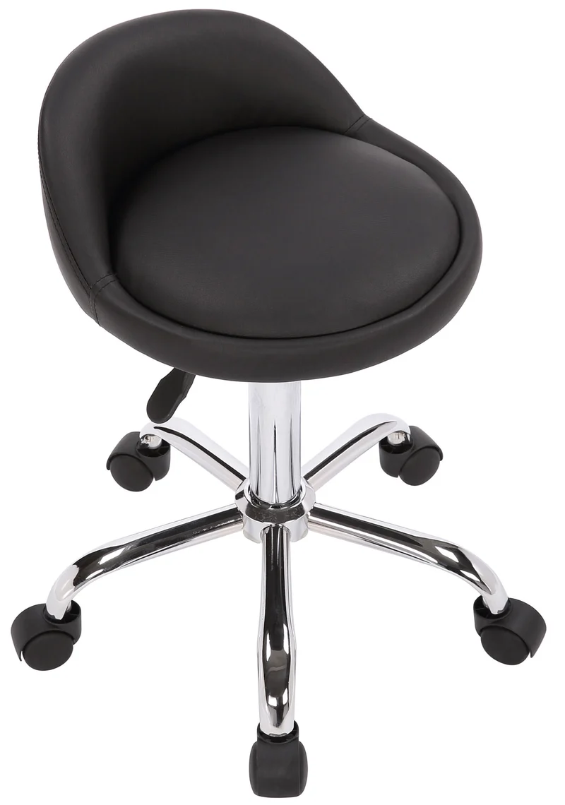 Tabouret de travail cabinets de médecins dentistes salons esthétique en métal chromé et PVC noir 10_0003235