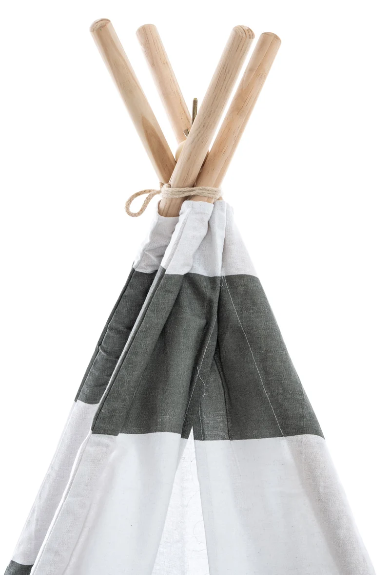 Tente tipi pour enfants avec poteaux en bois idéal chambre salle de jeux décoration gris rayé 10_0009006