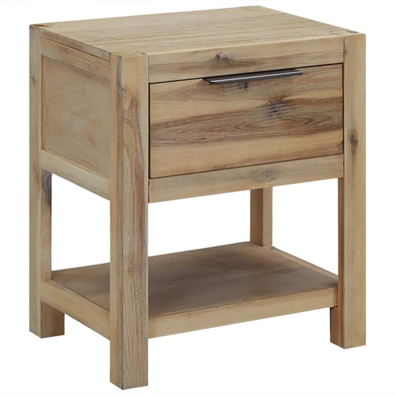 Lot de 2 tables de chevet avec tiroirs et étagère 40 x 30 x 48 cm bois d'acacia et MDF DEC035965