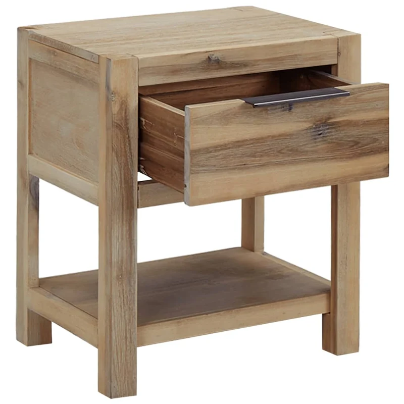 Lot de 2 tables de chevet avec tiroirs et étagère 40 x 30 x 48 cm bois d'acacia et MDF DEC035965