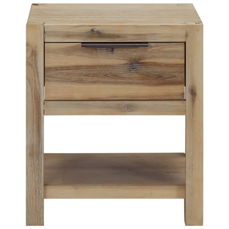 Lot de 2 tables de chevet avec tiroirs et étagère 40 x 30 x 48 cm bois d'acacia et MDF DEC035965