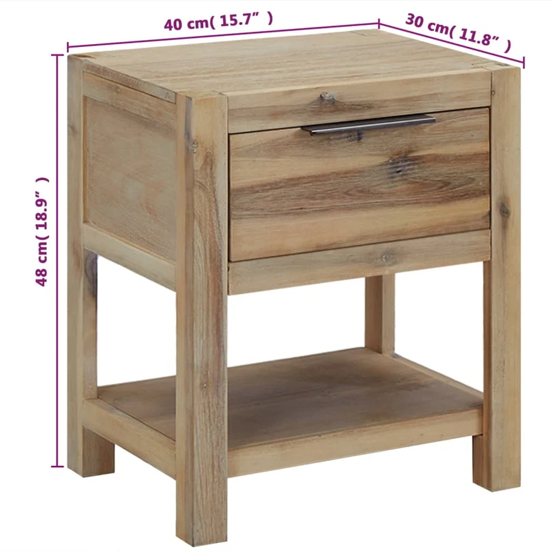 Lot de 2 tables de chevet avec tiroirs et étagère 40 x 30 x 48 cm bois d'acacia et MDF DEC035965