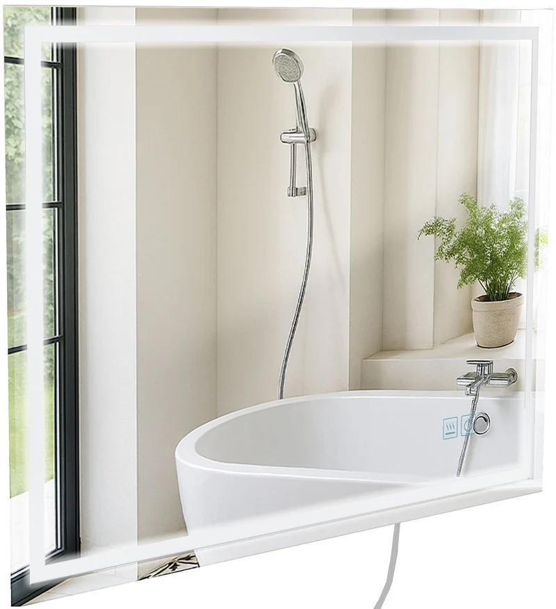 Miroir de salle de bain rectangulaire intensité lumineuse réglable 60x80 avec Bluetooth cadre en métal clair 10_0009108