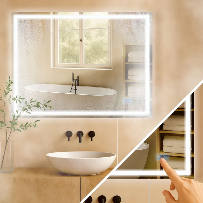 Miroir de salle de bain intensité lumineuse est réglable 60x80 cadre en métal clair 10_0009105
