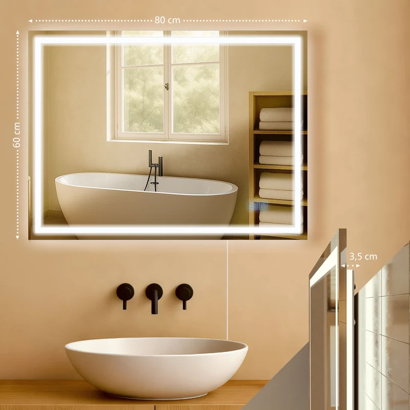 Miroir de salle de bain intensité lumineuse est réglable 60x80 cadre en métal clair 10_0009105