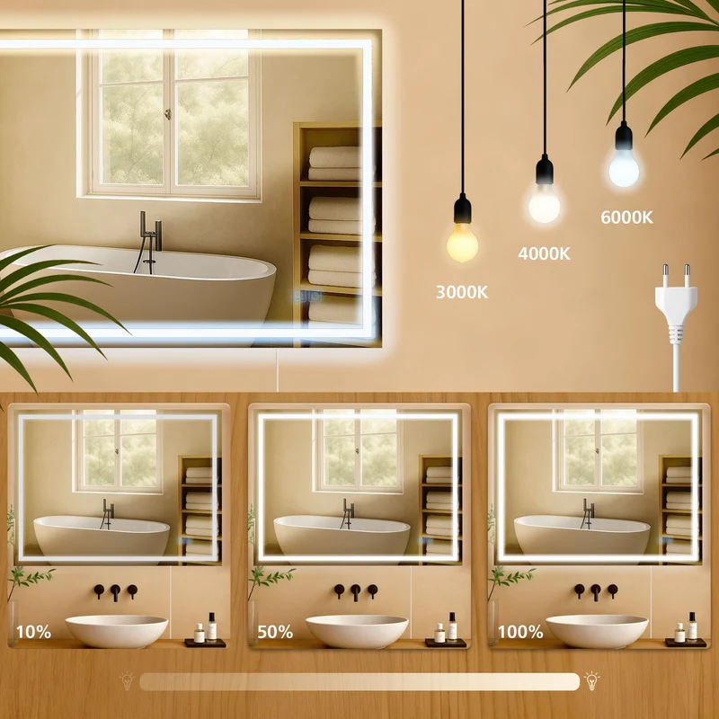 Miroir de salle de bain intensité lumineuse est réglable 60x80 cadre en métal clair 10_0009105