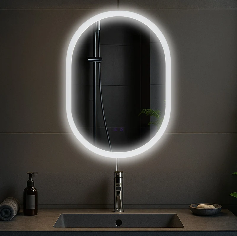 Miroir de salle de bain ovale intensité lumineuse réglable 70x50 cm cadre métal clair 10_0009089