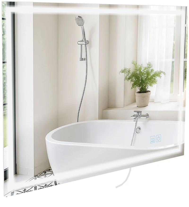 Miroir de salle de bain rectangulaire intensité lumineuse réglable 70x100 cadre métal clair 10_0009085