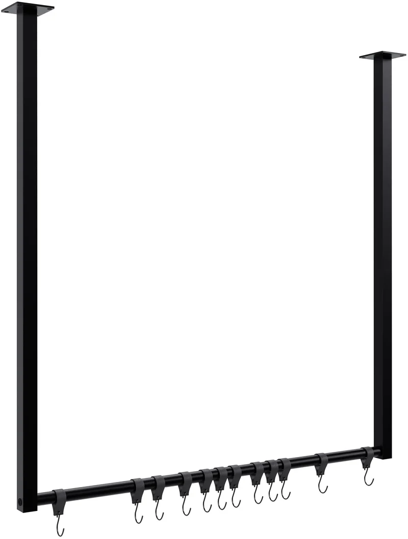 Tringle à vêtements suspendue porte-manteau avec 12 patères 80x80 cm acier thermolaqué noir 10_0009019