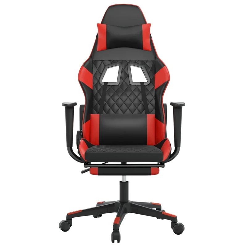Fauteuil de bureau chaise gaming avec coussin lombaire avec repose-pieds en PVC noir et rouge DEC025858