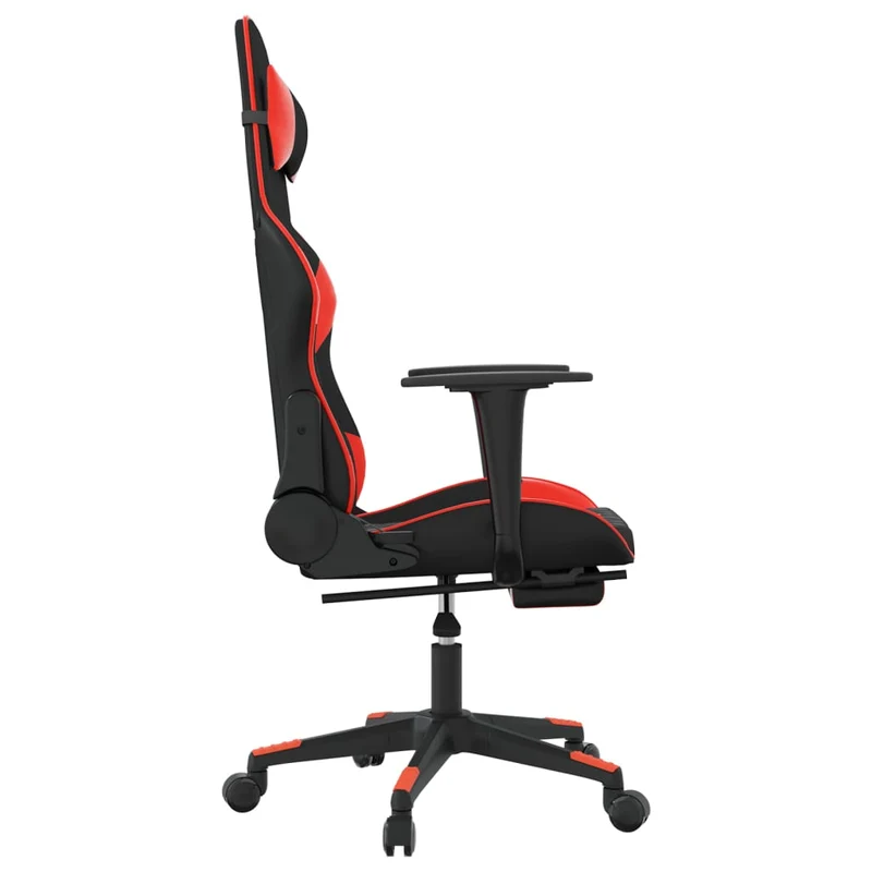Fauteuil de bureau chaise gaming avec coussin lombaire avec repose-pieds en PVC noir et rouge DEC025858