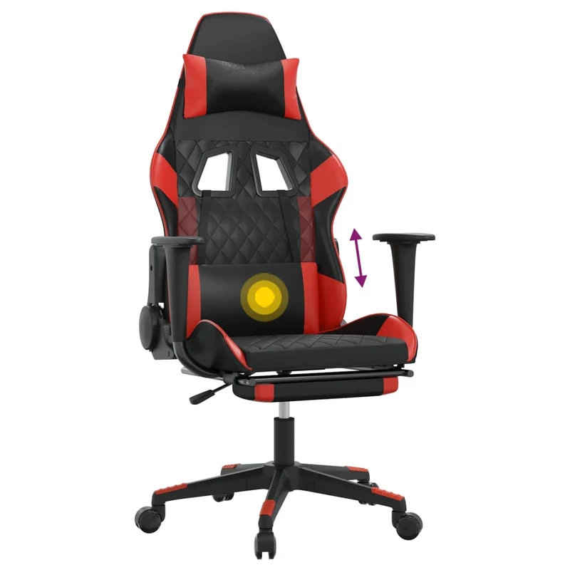 Fauteuil de bureau chaise gaming avec coussin lombaire avec repose-pieds en PVC noir et rouge DEC025858