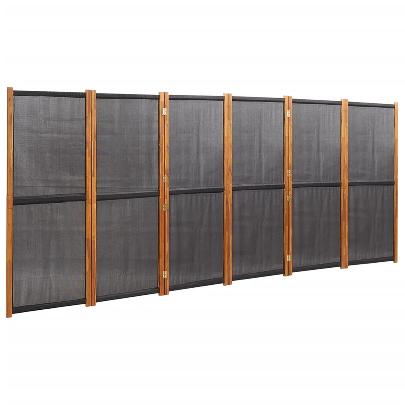 Paravent séparateur de pièce cloison 6 panneaux 420 x 180 cm textilène noir et bois DEC031120