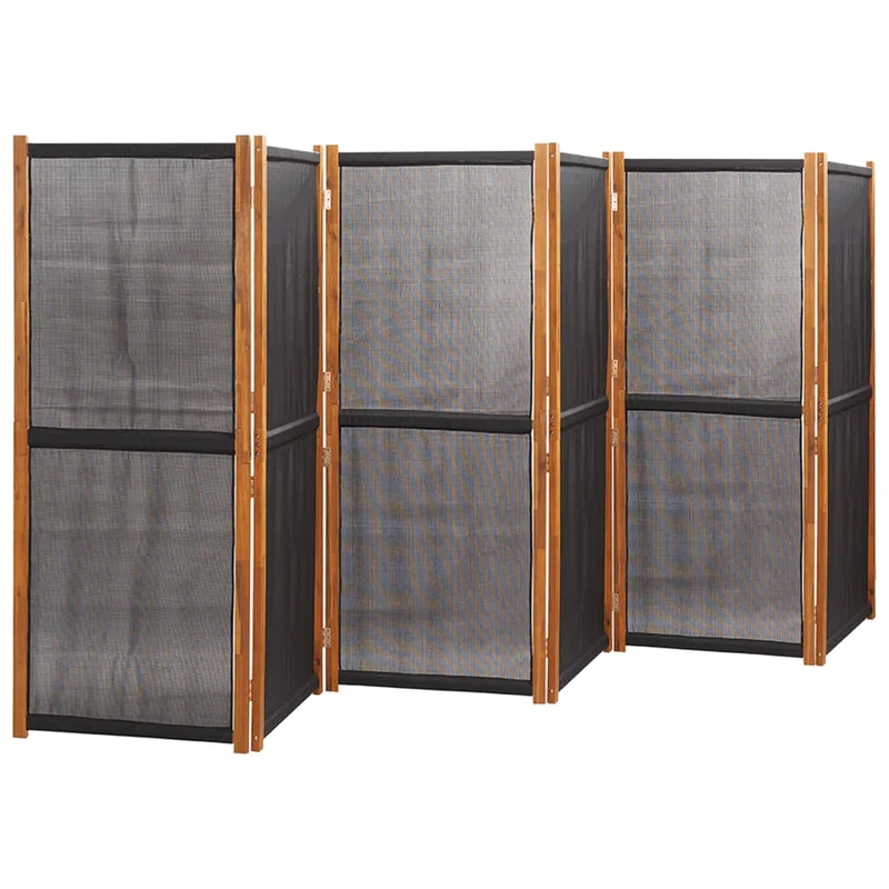 Paravent séparateur de pièce cloison 6 panneaux 420 x 180 cm textilène noir et bois DEC031120