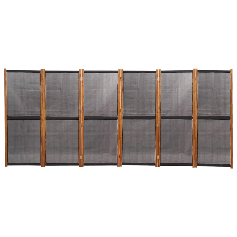 Paravent séparateur de pièce cloison 6 panneaux 420 x 180 cm textilène noir et bois DEC031120