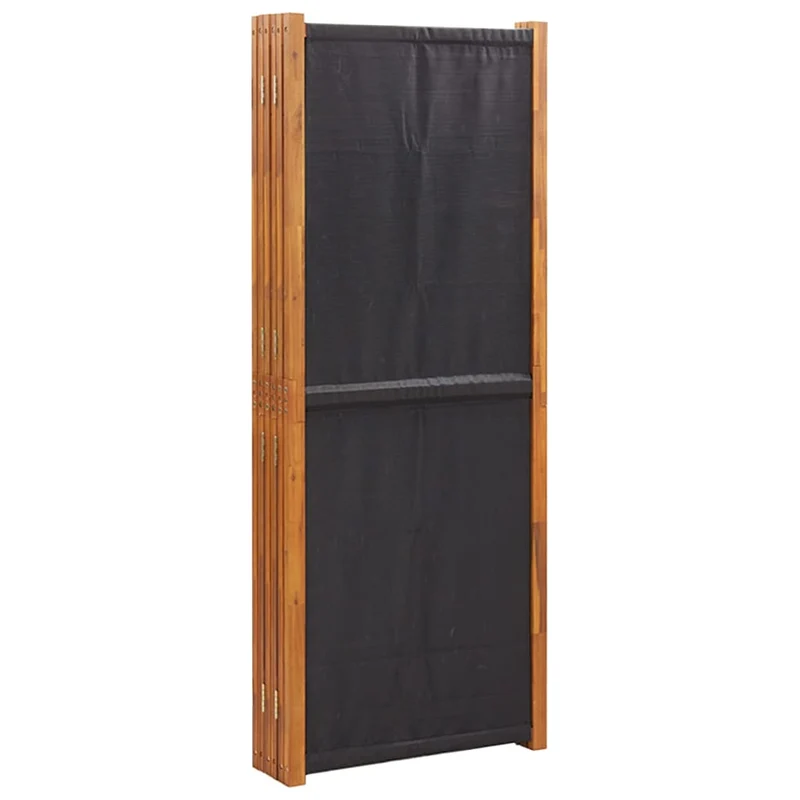 Paravent séparateur de pièce cloison 6 panneaux 420 x 180 cm textilène noir et bois DEC031120