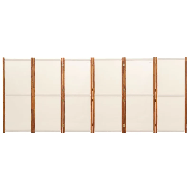 Paravent séparateur de pièce cloison 6 panneaux 420 x 180 cm textilène crème et bois DEC031070