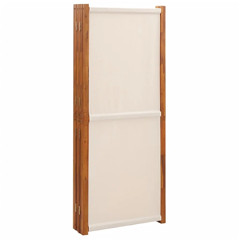 Paravent séparateur de pièce cloison 6 panneaux 420 x 180 cm textilène crème et bois DEC031070