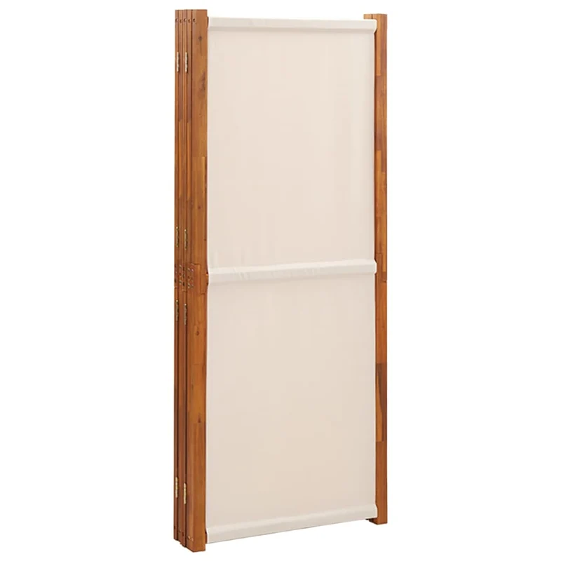 Paravent séparateur de pièce cloison 5 panneaux 350 x 180 cm textilène crème et bois DEC030966
