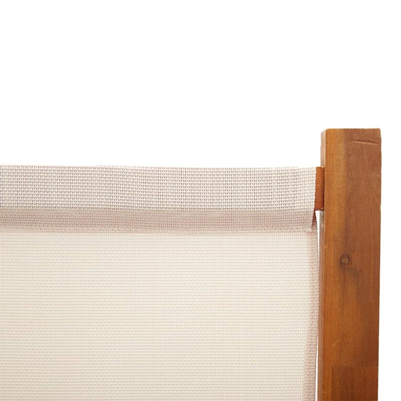 Paravent séparateur de pièce cloison 5 panneaux 350 x 180 cm textilène crème et bois DEC030966