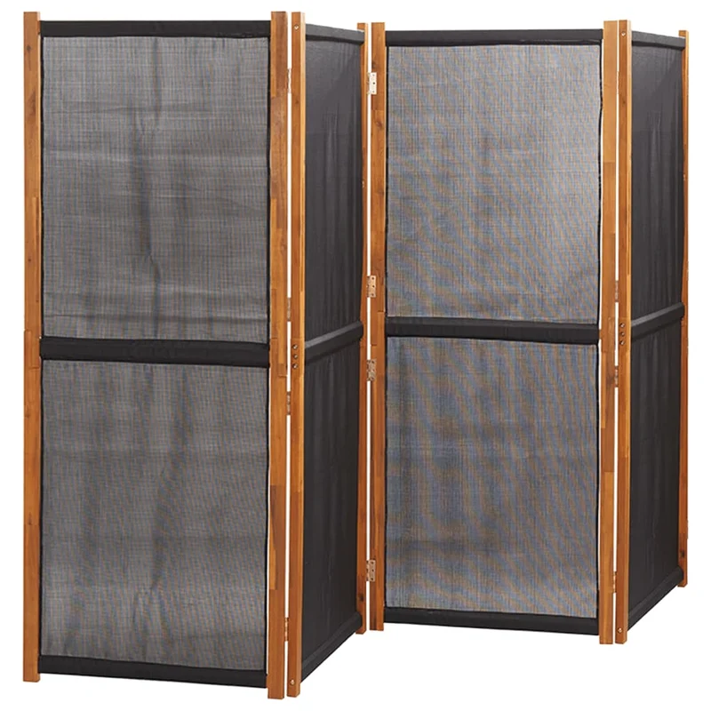 Paravent séparateur de pièce cloison 4 panneaux 280 x 180 cm textilène noir et bois DEC030909