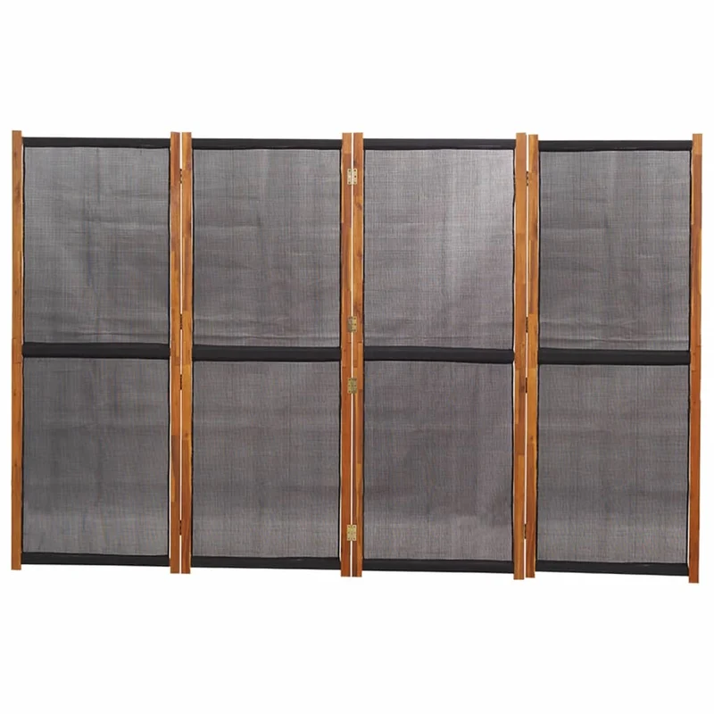 Paravent séparateur de pièce cloison 4 panneaux 280 x 180 cm textilène noir et bois DEC030909