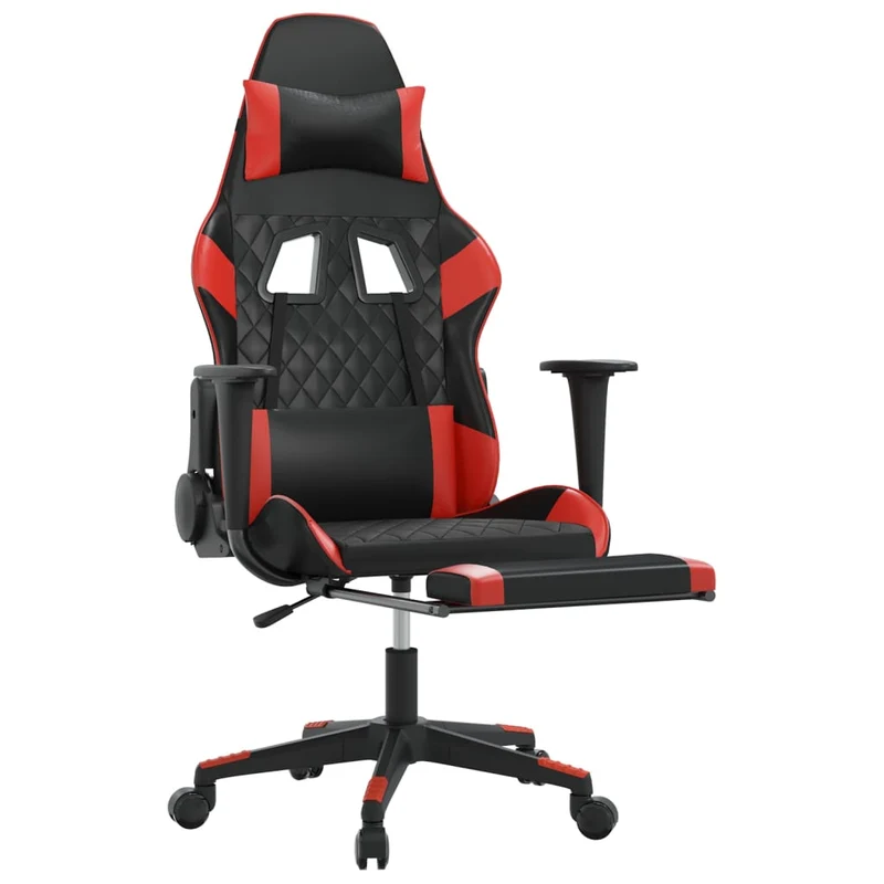 Fauteuil de bureau chaise gaming sur roulettes avec repose-pieds en PVC noir et rouge DEC025793