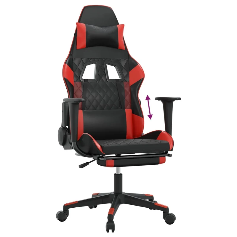 Fauteuil de bureau chaise gaming sur roulettes avec repose-pieds en PVC noir et rouge DEC025793