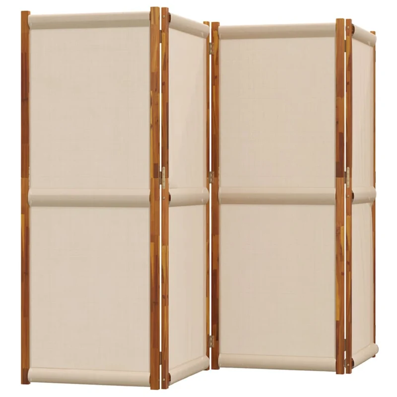 Paravent séparateur de pièce cloison 4 panneaux 280 x 180 cm en textilène couleur taupe et bois DEC030924