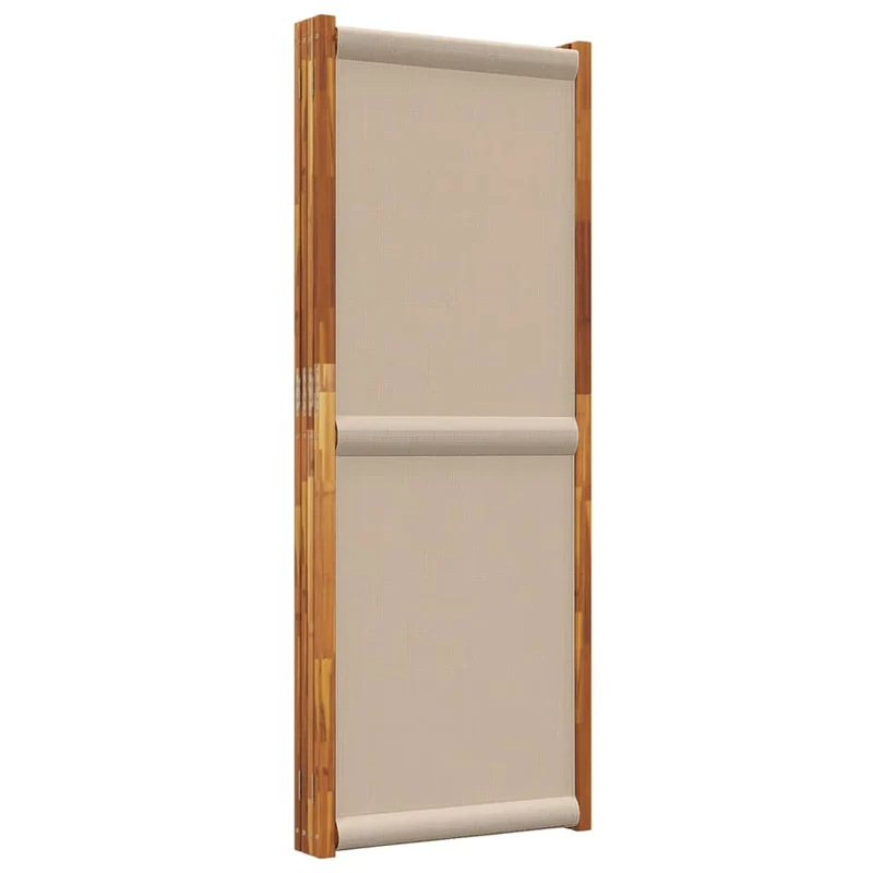 Paravent séparateur de pièce cloison 4 panneaux 280 x 180 cm en textilène couleur taupe et bois DEC030924