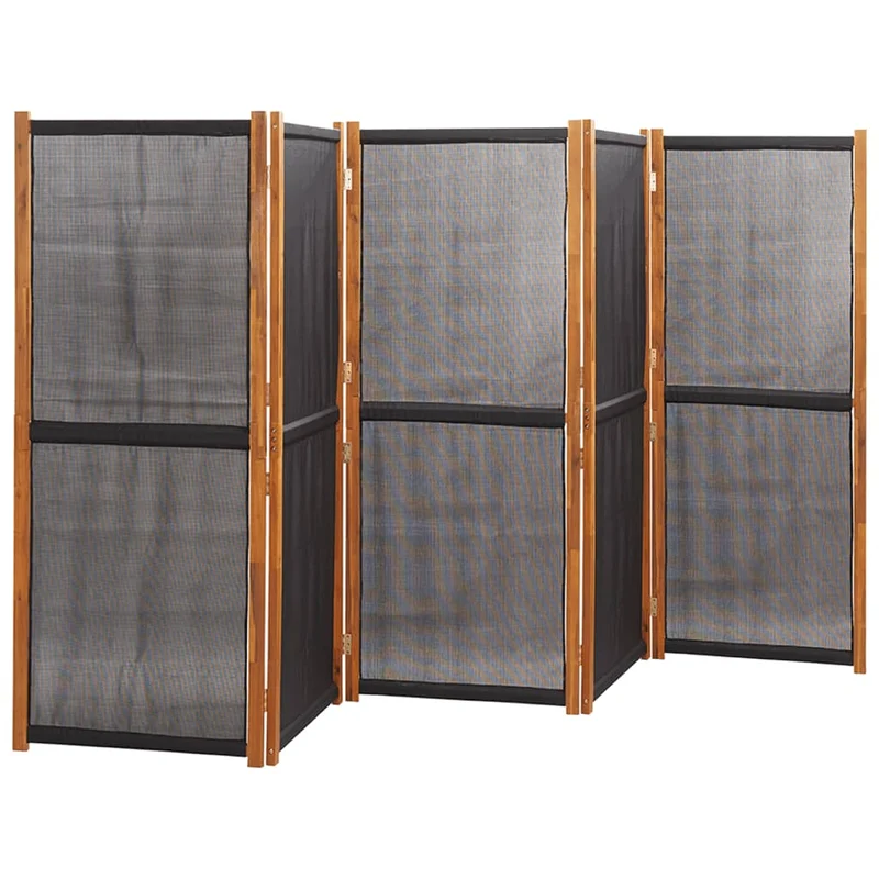 Paravent séparateur de pièce cloison 5 panneaux x noir 350 x 180 cm textilène noir et bois DEC031018