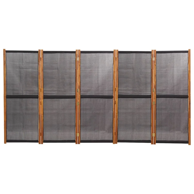 Paravent séparateur de pièce cloison 5 panneaux x noir 350 x 180 cm textilène noir et bois DEC031018