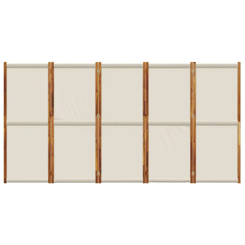 Paravent séparateur de pièce cloison 5 panneaux 350 x 180 cm textilène gris et bois DEC030971