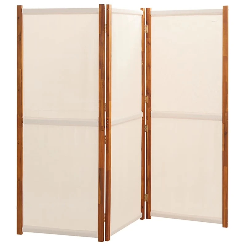 Paravent séparateur de pièce cloison 3 panneaux 210 x 180 cm textilène crème et bois DEC030760