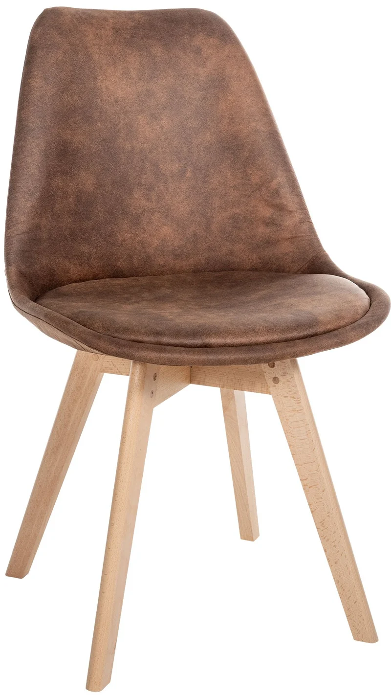 Chaise de salle à manger x1 design scandinave en plastique et PVC marron et pieds en bois clair 10_0002296