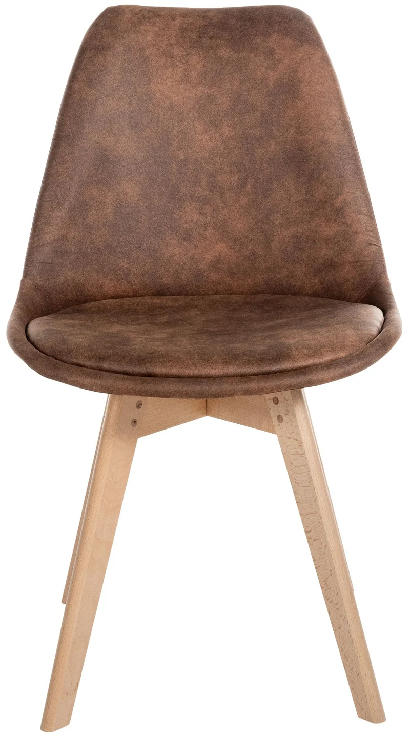 Chaise de salle à manger x1 design scandinave en plastique et PVC marron et pieds en bois clair 10_0002296