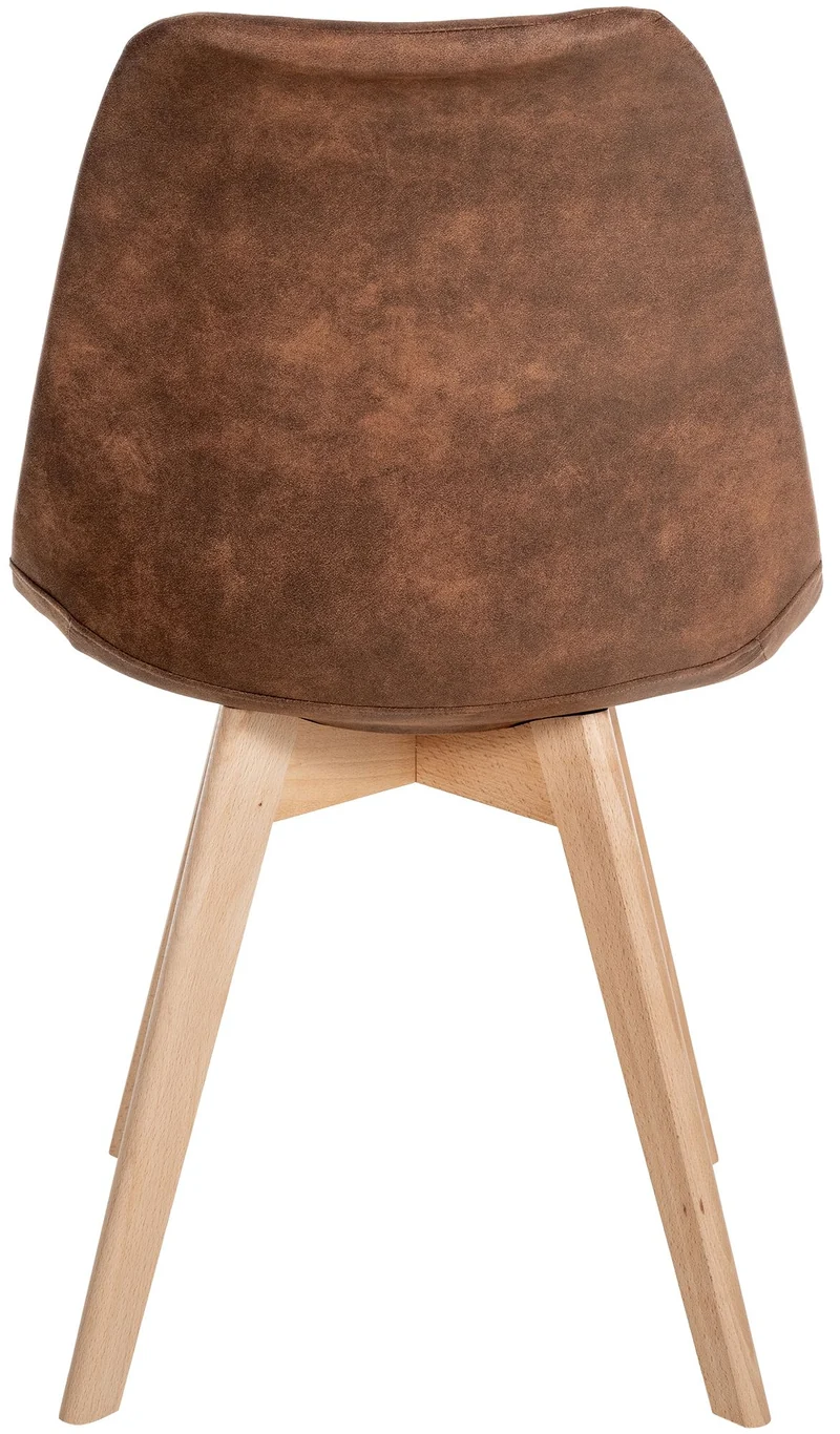 Chaise de salle à manger x1 design scandinave en plastique et PVC marron et pieds en bois clair 10_0002296