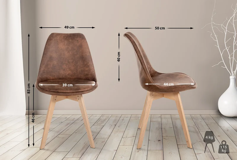 Chaise de salle à manger x1 design scandinave en plastique et PVC marron et pieds en bois clair 10_0002296