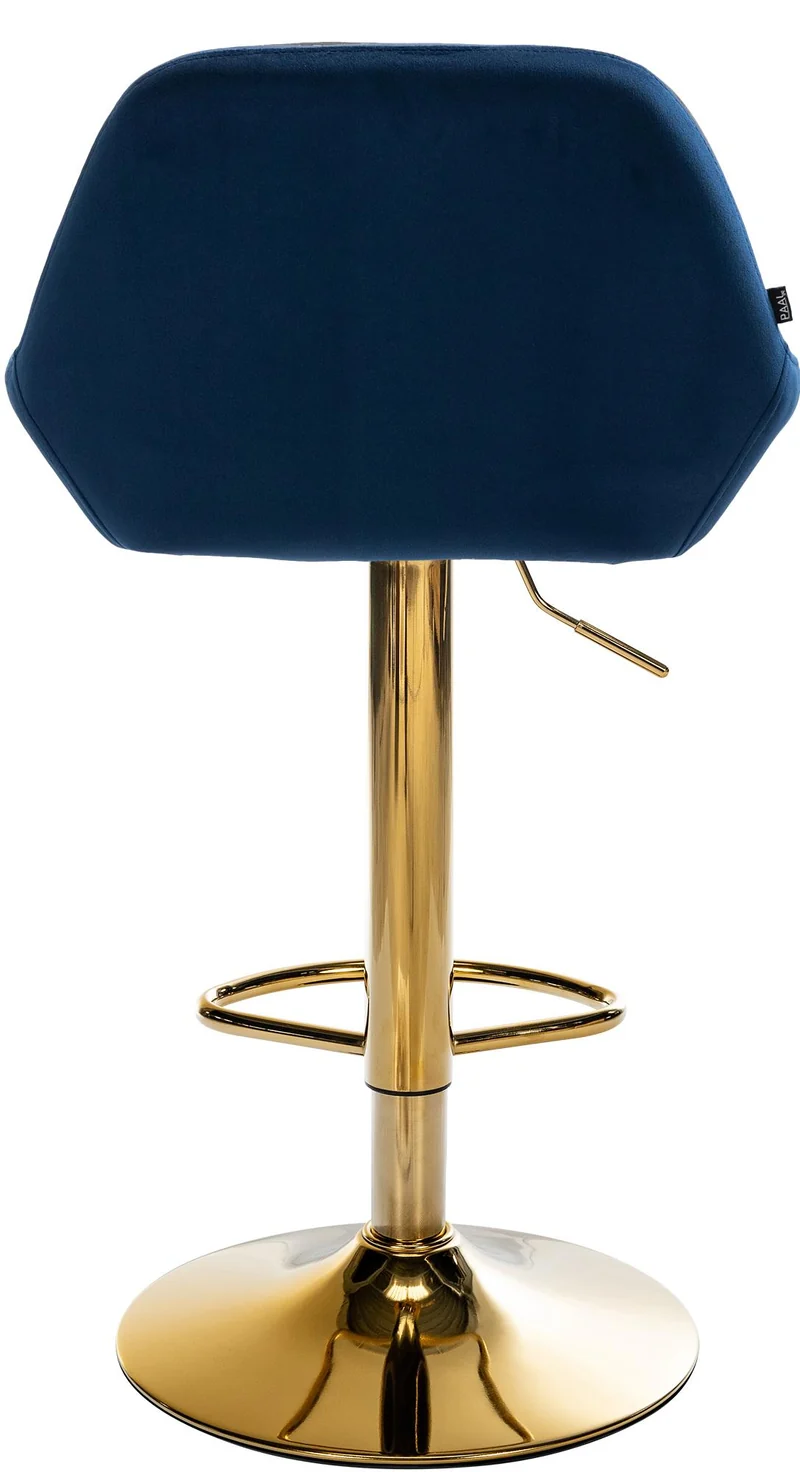 Tabouret de bar x1 avec repose-pieds et accoudoirs en velours bleu piètement en trompette métal doré 10_0006493