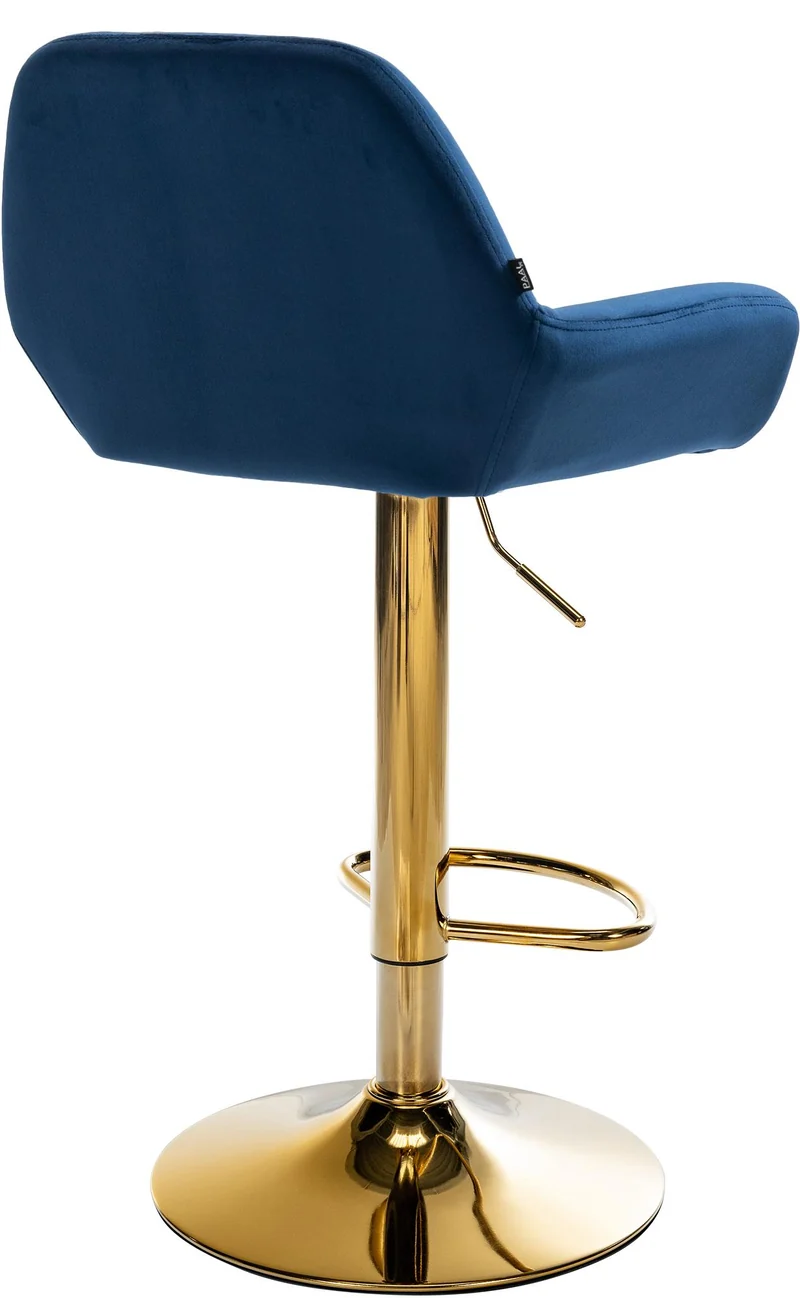 Tabouret de bar x1 avec repose-pieds et accoudoirs en velours bleu piètement en trompette métal doré 10_0006493