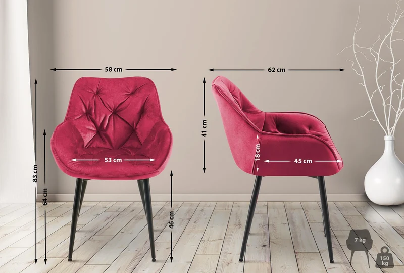 Lot de 2 chaises de salle à manger design et moderne assise en velours rouge et pieds en métal noir 10_0001663