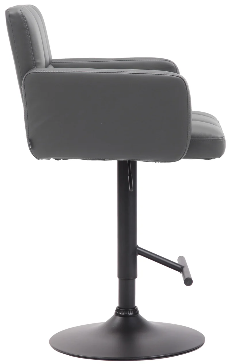 Tabouret de bar avec accoudoirs et dossier confortable en synthétique gris pieds noir mat TDB10469