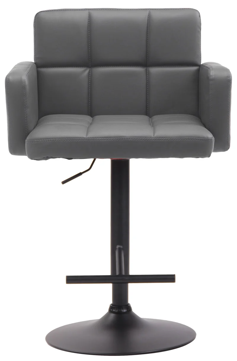 Tabouret de bar avec accoudoirs et dossier confortable en synthétique gris pieds noir mat TDB10469