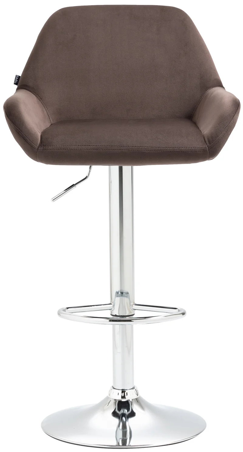 Lot de 2 tabourets de bar repose-pieds en forme d'arc en métal chromé assise en velours marron 10_0004030