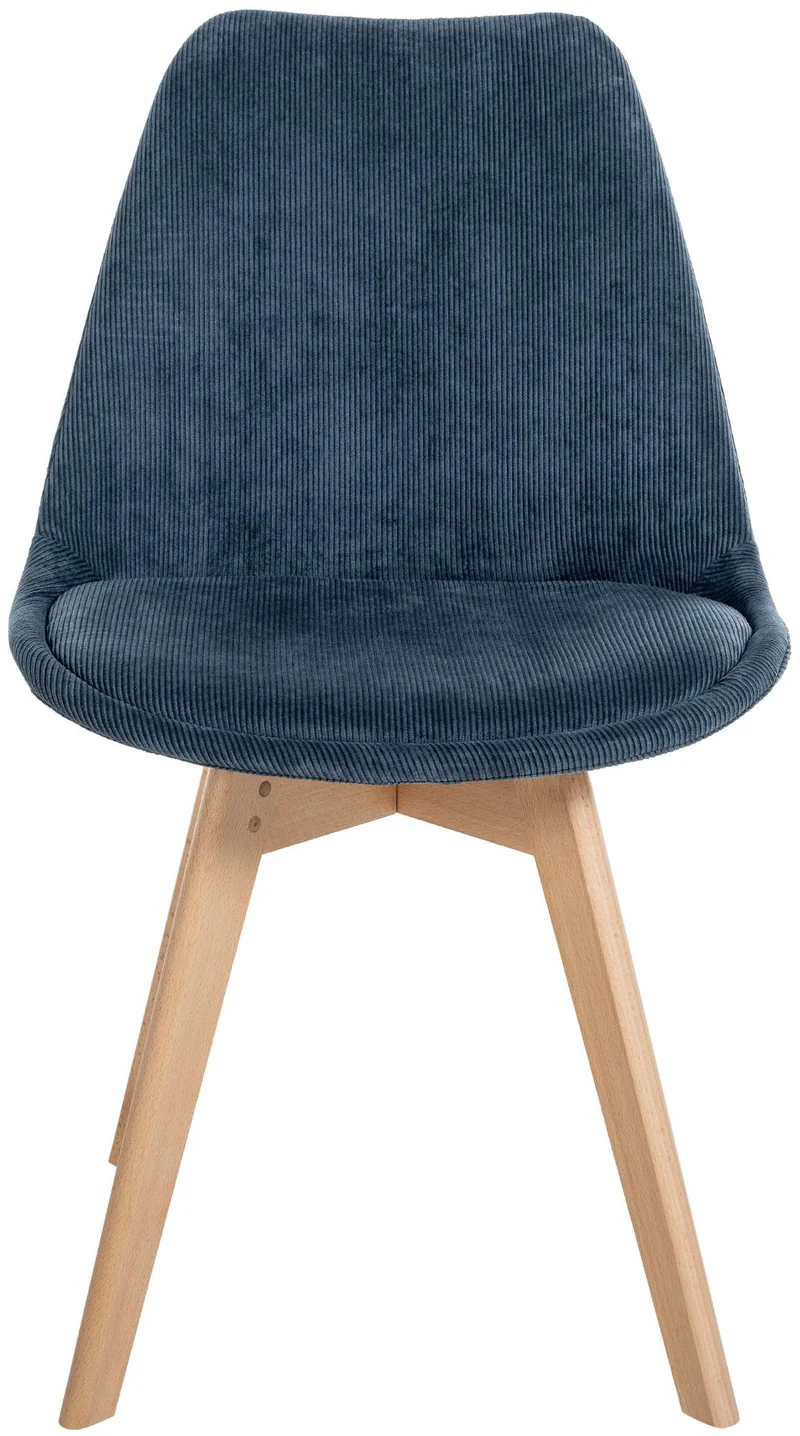 Chaise de salle à manger x1 design scandinave en velours côtelé bleu et pieds en bois clair 10_0002279