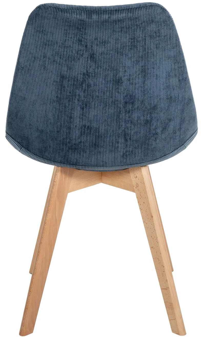 Chaise de salle à manger x1 design scandinave en velours côtelé bleu et pieds en bois clair 10_0002279