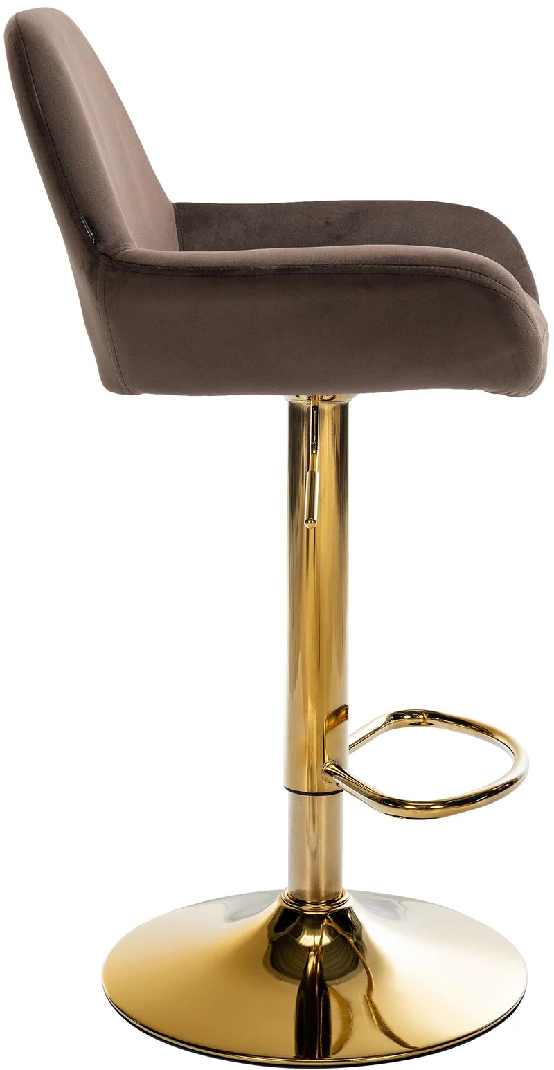 Lot de 2 tabourets de bar repose-pieds intégré revêtement velours marron structure en métal doré TDB10736