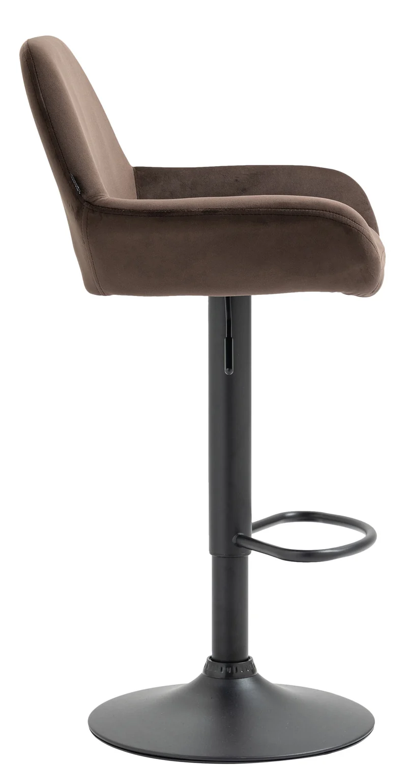 Tabouret de bar en velours rembourré marron base trompette métal noir mat TDB10421